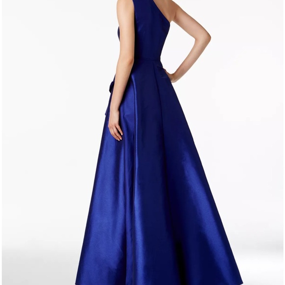 ADRIANNA PAPELL Draped One-Shoulder Gown formal prom cocktail party royal blue - Picture 2 of 10